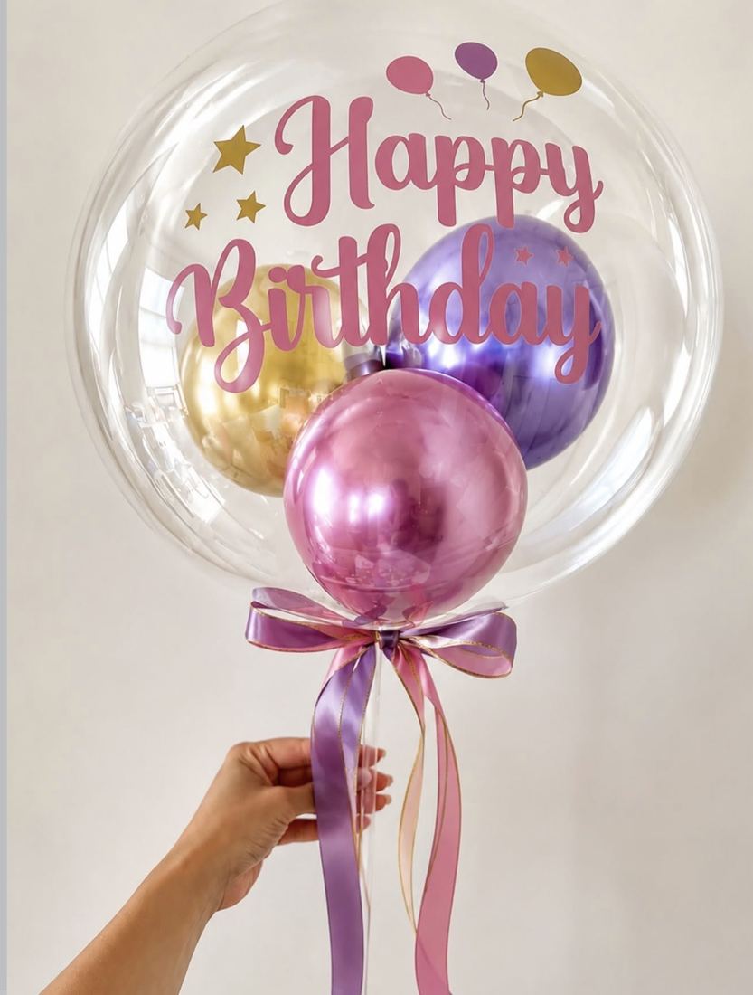 Pink and purple birthday bubble balloon