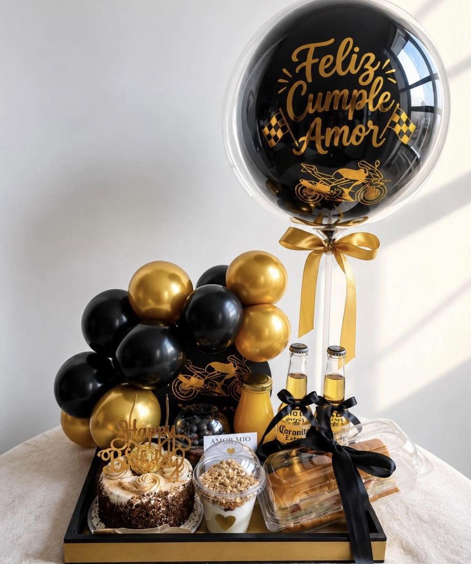 Black and gold birthday surprise tray